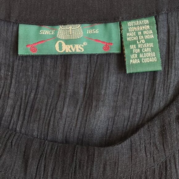 Vintage ORVIS Black Crinkle Maxi Dress Boho Giraffe Nature Safari  Women's Large - Picture 6 of 8